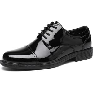 imageDECARSDZ Mens Classic Formal Oxford Laceup Patent Leather Tuxedo Wedding Business Dress ShoesBlack