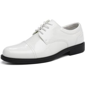 imageDECARSDZ Mens Classic Formal Oxford Laceup Patent Leather Tuxedo Wedding Business Dress ShoesWhite
