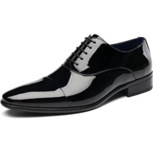 imageDECARSDZ Mens Faux Patent Leather Classic Laceup Formal Oxford Tuxedo Dress ShoesBlack