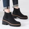 imageDECARSDZ Womens Chunky Platform Chelsea Boot With Elastic Low Wedge Heel Slip On For Fall Work Suede Leather Classic Style Ankle Boots WomenBlack