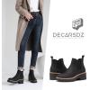 imageDECARSDZ Womens Chunky Platform Chelsea Boot With Elastic Low Wedge Heel Slip On For Fall Work Suede Leather Classic Style Ankle Boots WomenBlack