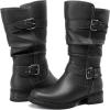 imageDECARSDZ Womens Fashion Mid Calf Black Boots For Women Dress Boot With Chunky Low Heel Style Zipper Comfort BootiesBlack