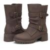 imageDECARSDZ Womens Motorcycle Boots Mid Calf PU Leather Biker Boots  Stylish Womens Black Brown Riding Boots for Motorcycle Combat and FestivalBrown