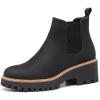 imageDECARSDZ Womens Chunky Platform Chelsea Boot With Elastic Low Wedge Heel Slip On For Fall Work Suede Leather Classic Style Ankle Boots WomenBlack