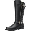 imageDECARSDZ Womens KneeHigh Boots Fashion Riding Booite Metal Buckle Calf BootBlack