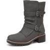 imageDECARSDZ Womens Motorcycle Boots Mid Calf PU Leather Biker Boots  Stylish Womens Black Brown Riding Boots for Motorcycle Combat and FestivalGrey