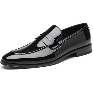 imageDECARSDZ Mens SlipOn Penny Loafer Casual Dress Shoes Black Wedding Formal Work Pointed Toe Men Tuxedo ShoesBlack46