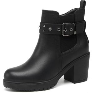 imageDECARSDZ Womens Ankle Boots Elastic SlipOn Chunky Heel Platform Fashion Booties ShoesBlack