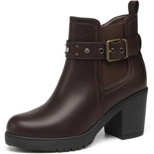 imageDECARSDZ Womens Ankle Boots Elastic SlipOn Chunky Heel Platform Fashion Booties ShoesBrown