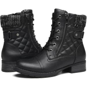 imageDECARSDZ Womens Fashion Black Ankle Boots Combat Motorcycle Lace Up BootiesBlack