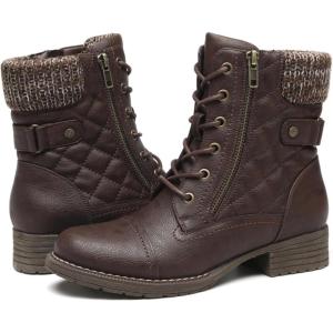 imageDECARSDZ Womens Fashion Black Ankle Boots Combat Motorcycle Lace Up BootiesBrown