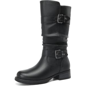 imageDECARSDZ Womens Fashion Mid Calf Black Boots For Women Dress Boot With Chunky Low Heel Style Zipper Comfort BootiesBlack
