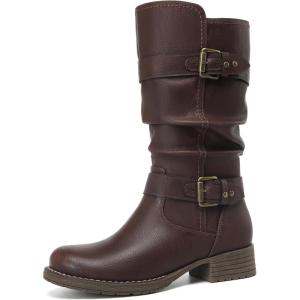 imageDECARSDZ Womens Fashion Mid Calf Black Boots For Women Dress Boot With Chunky Low Heel Style Zipper Comfort BootiesBrown
