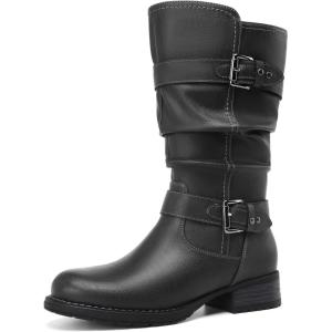 imageDECARSDZ Womens Fashion Mid Calf Black Boots For Women Dress Boot With Chunky Low Heel Style Zipper Comfort BootiesGrey