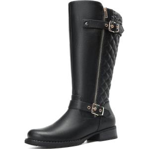 imageDECARSDZ Womens KneeHigh Boots Fashion Riding Booite Metal Buckle Calf BootBlack