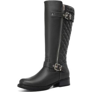 imageDECARSDZ Womens KneeHigh Boots Fashion Riding Booite Metal Buckle Calf BootGrey