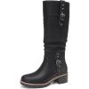 imageDECARSDZ Womens Knee High Black Leather Boots Chunky Low Heels Boot Stylish Tall Boots for WomenBlack