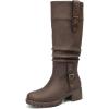 imageDECARSDZ Womens Knee High Black Leather Boots Chunky Low Heels Boot Stylish Tall Boots for WomenBrown