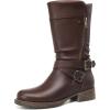 imageDECARSDZ Womens MidCalf Boots Fall Low Heel Fashion Ladies Combat Motorcycle BootsBrown