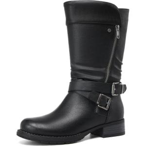 imageDECARSDZ Womens MidCalf Boots Fall Low Heel Fashion Ladies Combat Motorcycle BootsBlack