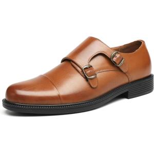 imageDECARSDZ Mens Classic Retro Double Monk Strap Casual Dress Loafer Shoes Comfortable for Business and Wedding Slip On LoafersBrown