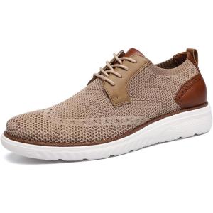 imageDECARSDZ Mens Casual Oxfords Shoes Breathable Knit Leisure Mesh Sneakers LaceUp Lightweight Walking Fashion SneakerBeige