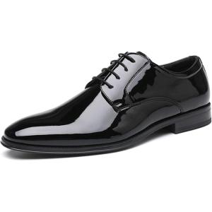 imageDECARSDZ Mens Classic Formal Oxford Laceup Faux Patent Leather Shoe for Men Business Wedding Suit Tuxedo Dress ShoesBlack45