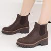 imageDECARSDZ Womens Chunky Platform Chelsea Boot With Elastic Low Wedge Heel Slip On For Fall Work Suede Leather Classic Style Ankle Boots WomenBrown