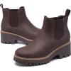 imageDECARSDZ Womens Chunky Platform Chelsea Boot With Elastic Low Wedge Heel Slip On For Fall Work Suede Leather Classic Style Ankle Boots WomenBrown