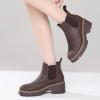imageDECARSDZ Womens Chunky Platform Chelsea Boot With Elastic Low Wedge Heel Slip On For Fall Work Suede Leather Classic Style Ankle Boots WomenBrown