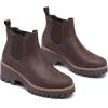 imageDECARSDZ Womens Chunky Platform Chelsea Boot With Elastic Low Wedge Heel Slip On For Fall Work Suede Leather Classic Style Ankle Boots WomenBrown