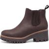 imageDECARSDZ Womens Chunky Platform Chelsea Boot With Elastic Low Wedge Heel Slip On For Fall Work Suede Leather Classic Style Ankle Boots WomenBrown