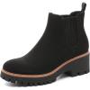 imageDECARSDZ Womens Chunky Platform Chelsea Boot With Elastic Low Wedge Heel Slip On For Fall Work Suede Leather Classic Style Ankle Boots WomenBlack Suede